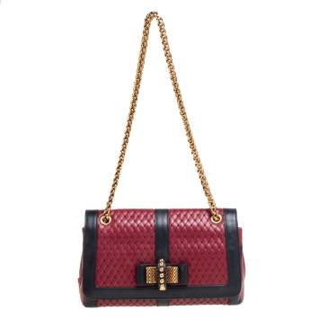 Pre Owned Christian Louboutin Red/Black Leather Sweet Charity Shoulder Bag