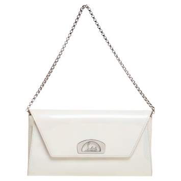 Pre Owned Christian Louboutin Pearl Holographic Patent Leather Vero Dodat Chain Clutch