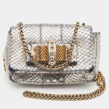 Pre Owned Christian Louboutin Silver Python Mini Sweet Charity Crossbody Bag