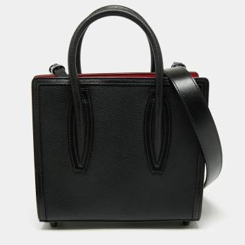 Pre Owned Christian Louboutin Black/Red Leather Mini Paloma Tote