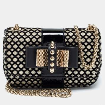 Pre Owned Christian Louboutin Gold/Black Velvet And Leather Sweet Charity Shoulder Bag