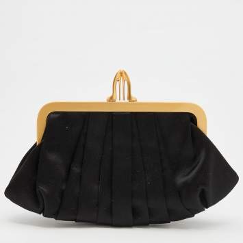 Pre Owned Christian Louboutin Black Satin Loubinight Frame Clutch