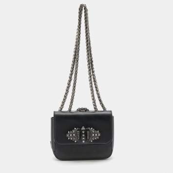 Pre Owned Christian Louboutin Black Leather Sweet Charity Loubi Bow Shoulder Bag
