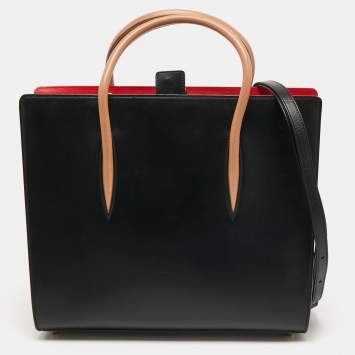 Pre Owned Christian Louboutin Black/Red Leopard Print Patent and Leather Paloma Tote