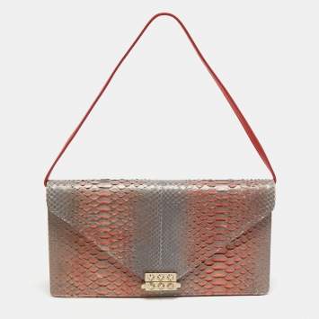 Pre Owned Christian Louboutin Ombre Orange Python Envelope Clutch
