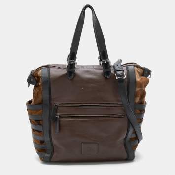 Pre Owned Christian Louboutin Multicolor Calf Hair and Leather Top Zip Tote
