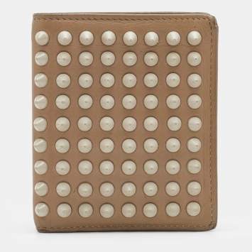 Pre Owned Christian Louboutin Beige Leather Spiked Bifold Wallet