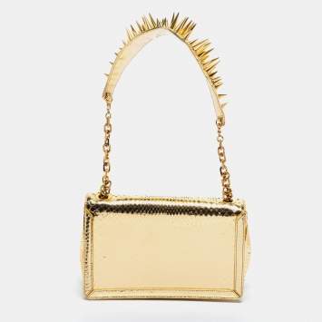Pre Owned Christian Louboutin Gold Snakeskin Artemis Spiked Shoulder Bag