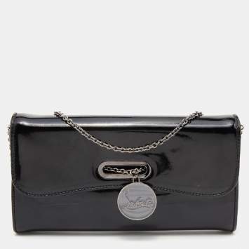 Pre Owned Christian Louboutin Black Patent Leather Riviera Flap Clutch