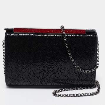 Pre Owned  Christian Louboutin Black Patent Leather Small Vanite Chain Clutch