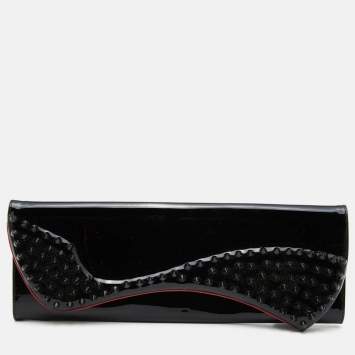 Pre Owned Christian Louboutin Black Patent Leather Pigalle Spikes Flap Clutch
