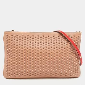 Pre Owned Christian Louboutin Beige Leather Triloubi Spiked Shoulder Bag