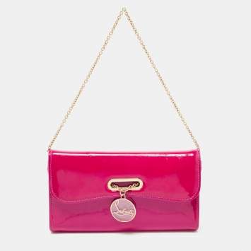 Pre Owned Christian Louboutin Dark Pink Patent Leather Riviera Clutch Bag