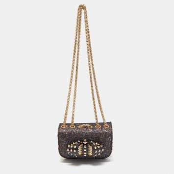 Pre Owned Christian Louboutin Multicolor Glitter and Leather Mini Spiked Sweet Charity Crossbody Bag