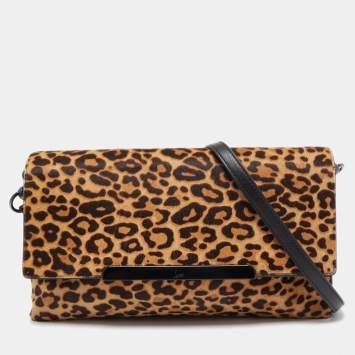 Pre Owned Christian Louboutin Brown/Black Leopard Print Calfhair and Leather Rougissime Crossbody Bag