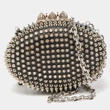 Pre Owned Christian Louboutin Black Leather Spike Mina Chain Clutch