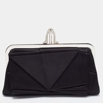 Pre Owned Christian Louboutin Black Satin Bow Clutch