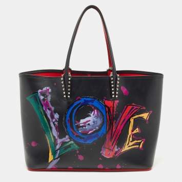 Pre Owned Christian Louboutin Black Paris Love Leather East-West Cabata Tote