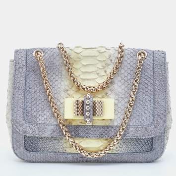 Pre Owned Christian Louboutin Grey/Yellow Python Small Sweet Charity Chain Bag