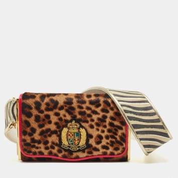 Pre Owned Christian Louboutin Multicolor Leopard Calfhair and Leather Small Carrie Ecusson Crossbody Bag