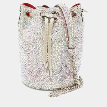 Pre Owned Christian Louboutin Silver Crystal Embellished Leather Marie Jane Bucket Bag