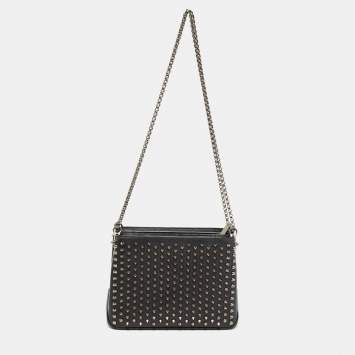 Pre Owned Christian Louboutin Black Leather Triloubi Chain Shoulder Bag