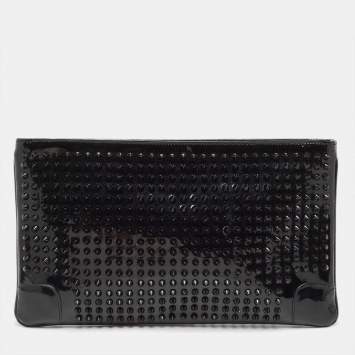 Pre Owned Christian Louboutin Black Patent Leather Loubiposh Spike Clutch