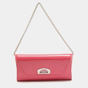 Pre Owned Christian Louboutin Pink Patent Leather Vero Dodat Chain Clutch
