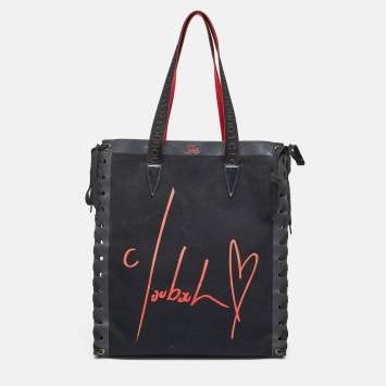 Pre Owned Christian Louboutin Black/Red Canvas Cabalace Tote