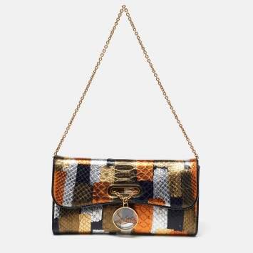 Pre Owned Christian Louboutin Multicolor Python Riviera Chain Clutch