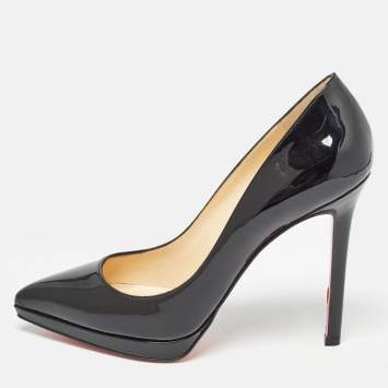 Pre Owned Christian Louboutin Black Patent Leather Pigalle Plato Pumps Size 36.5