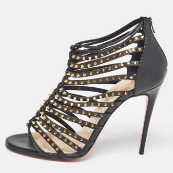Pre Owned Christian Louboutin Black Studded Leather Millaclou Sandals Size 36.5