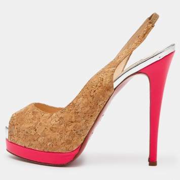 Pre Owned Christian Louboutin Brown Cork Catenita Platform Sligback Pumps Size 38.5 