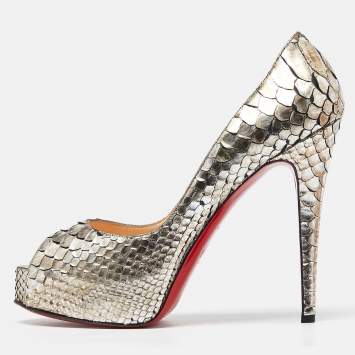 Pre Owned Christian Louboutin Metallic Python Very Prive Pumps Size 39