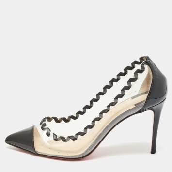 Pre Owned Christian Louboutin Black PVC and Patent Lisabeth Pumps Size 36.5