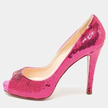 Pre Owned Christian Louboutin Pink Sequins Very Prive  Pumps Size 38.5