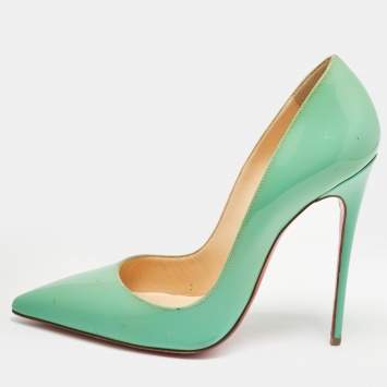 Pre Owned Christian Louboutin Green Patent Leather So Kate Pumps Size 37