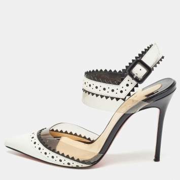 Pre Owned Christian Louboutin White/Black Leather and PVC Chouette Pumps Size 37