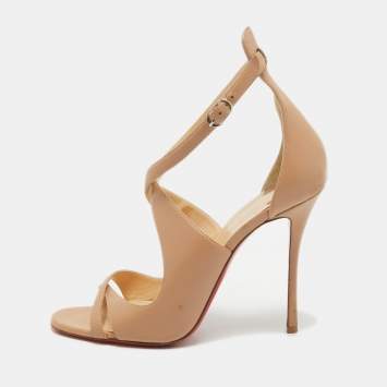 Pre Owned Christian Louboutin Beige Leather Malefissima Ankle Strap Sandals Size 41