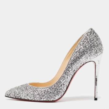 Pre Owned Christian Louboutin Silver Tweed Pigalle Follies  Pumps Size 36.5