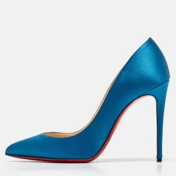 Pre Owned Christian Louboutin Blue Satin Pigalle Pumps Size 36.5