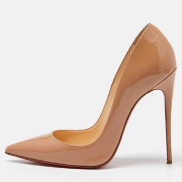Pre Owned Christian Louboutin Beige Patent Leather Pigalle Pointed Toe Pumps Size 36