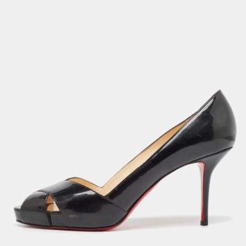 Pre Owned Christian Louboutin Black Patent Leather Criss Cross Peep Toe Pumps Size 40
