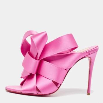 Pre Owned Christian Louboutin Pink Satin Matricia Sandals Size 39.5