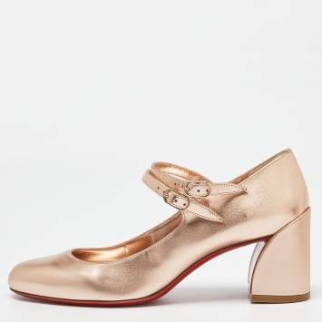 Pre Owned Christian Louboutin Rose Gold Leather Miss Jane Pumps Size 38