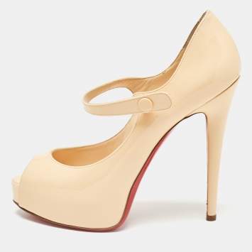 Pre Owned Christian Louboutin Beige Patent Leather Jane Vendome Pumps Size 38