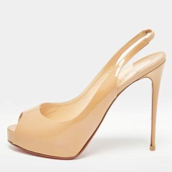 Pre Owned Christian Louboutin Beige Patent Leather Private Number Slingback Pumps Size 40