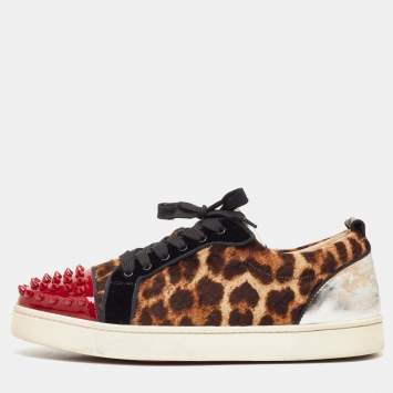 Pre Owned Christian Louboutin Multicolor Calf Hair and Leather Low Top Sneakers Size 41.5