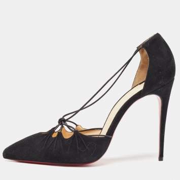 Pre Owned Christian Louboutin Black Suede Riri Pumps Size 41