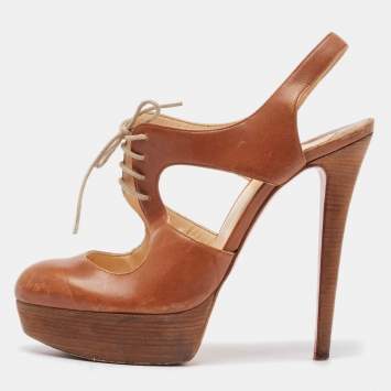Pre Owned Christian Louboutin Brown Leather Slingback Sandals Size 38.5